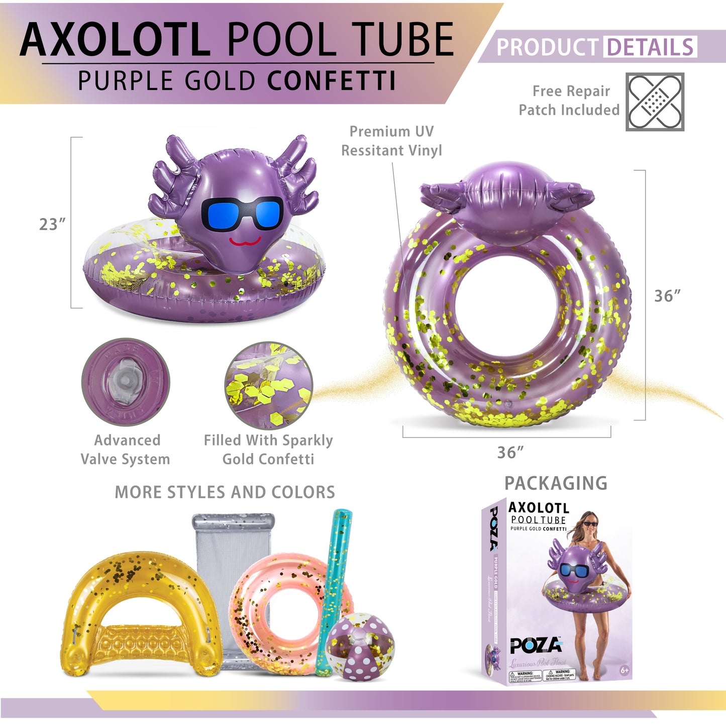 POZA - 36 INCH AXOLOTL TUBE - PURPLE GOLD