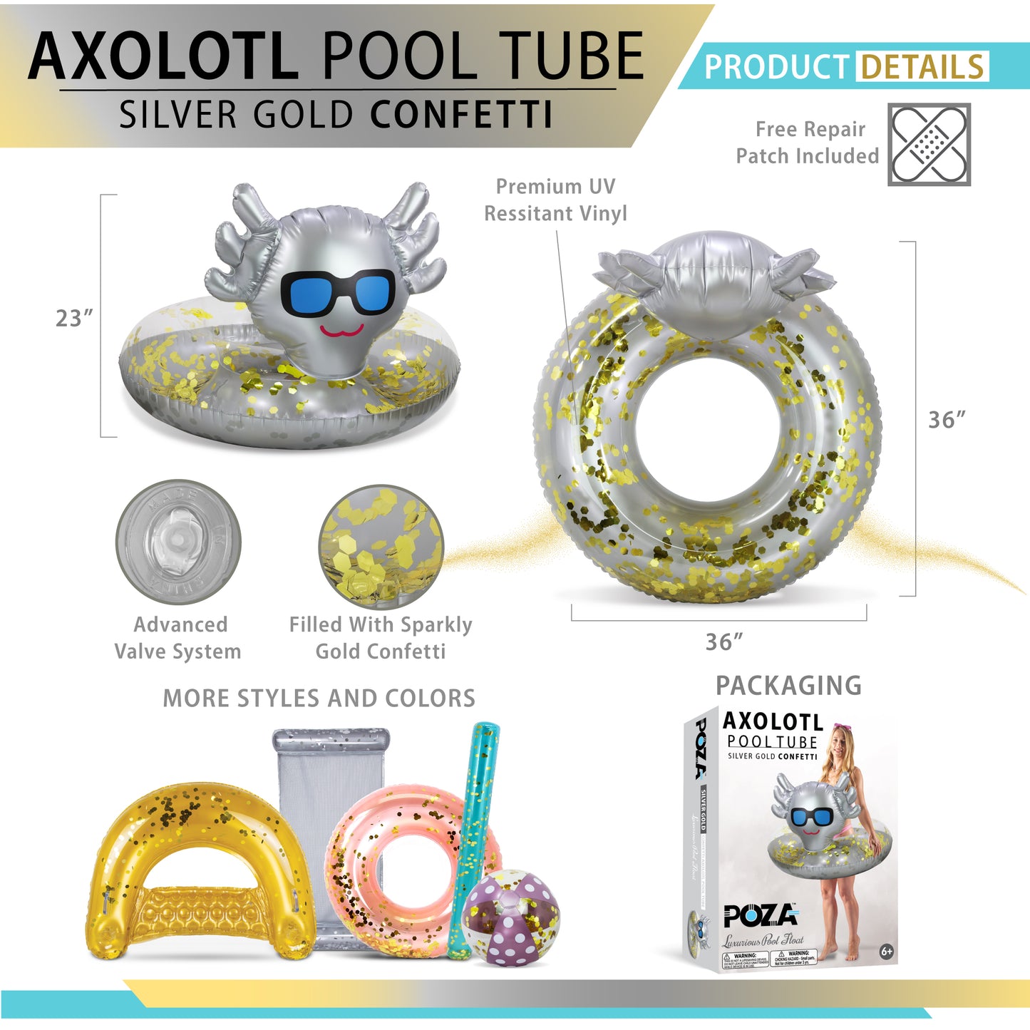 POZA - 36 INCH AXOLOTL TUBE - SILVER