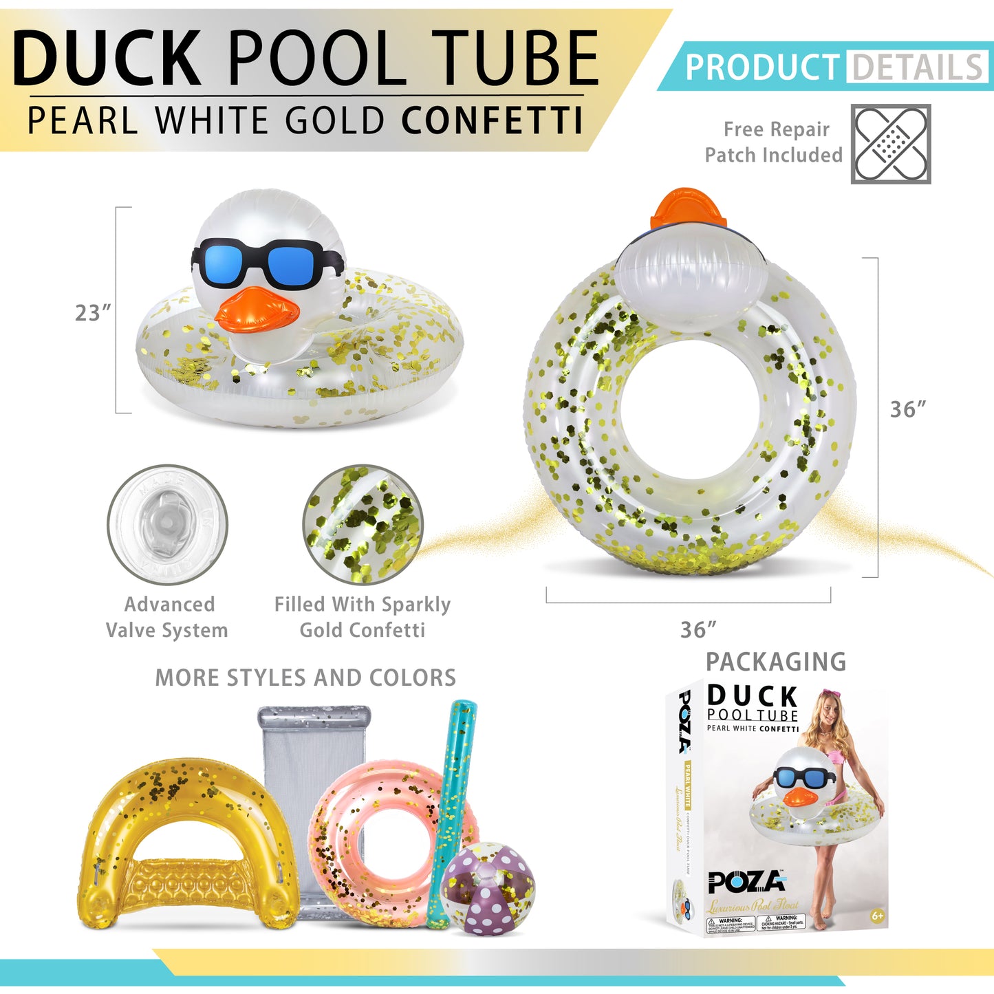 POZA - 36 INCH DUCK TUBE - PEARL WHITE