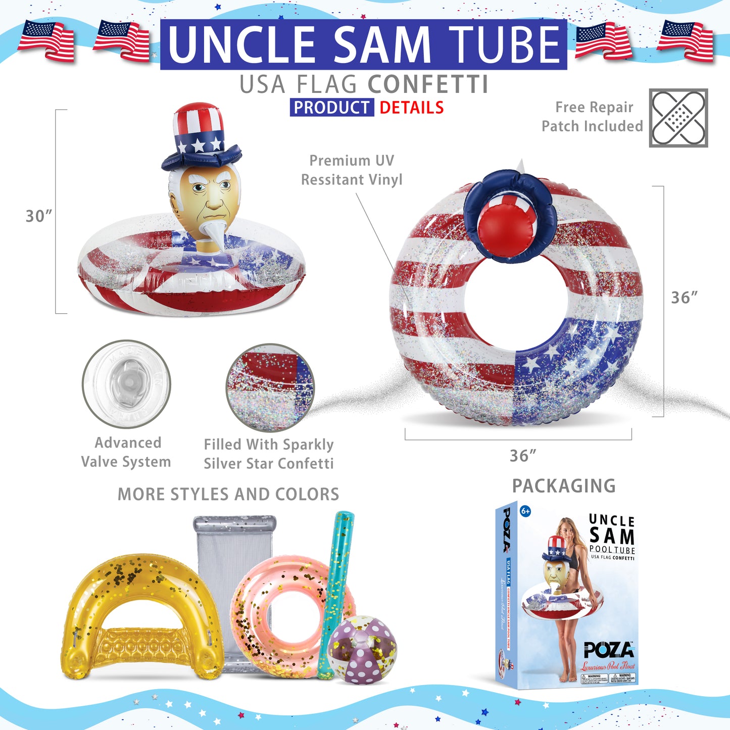POZA - 36 INCH UNCLE SAM TUBE - USA FLAG