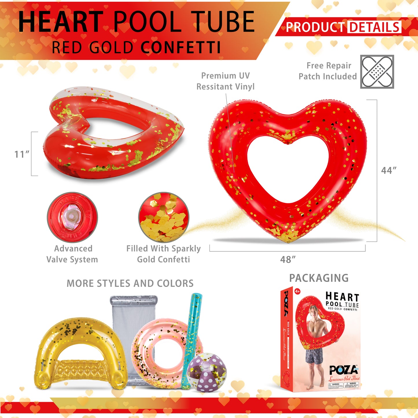 POZA - 48 INCH HEART TUBE - RED GOLD