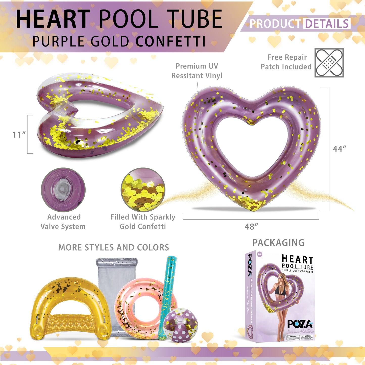 POZA - 48 INCH HEART TUBE - PURPLE GOLD