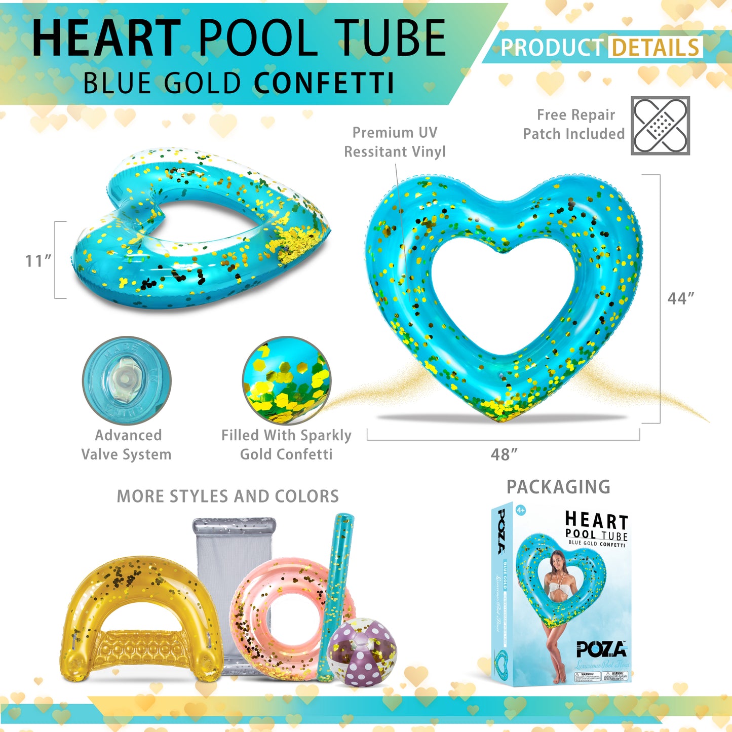 POZA - 48 INCH HEART TUBE - BLUE GOLD