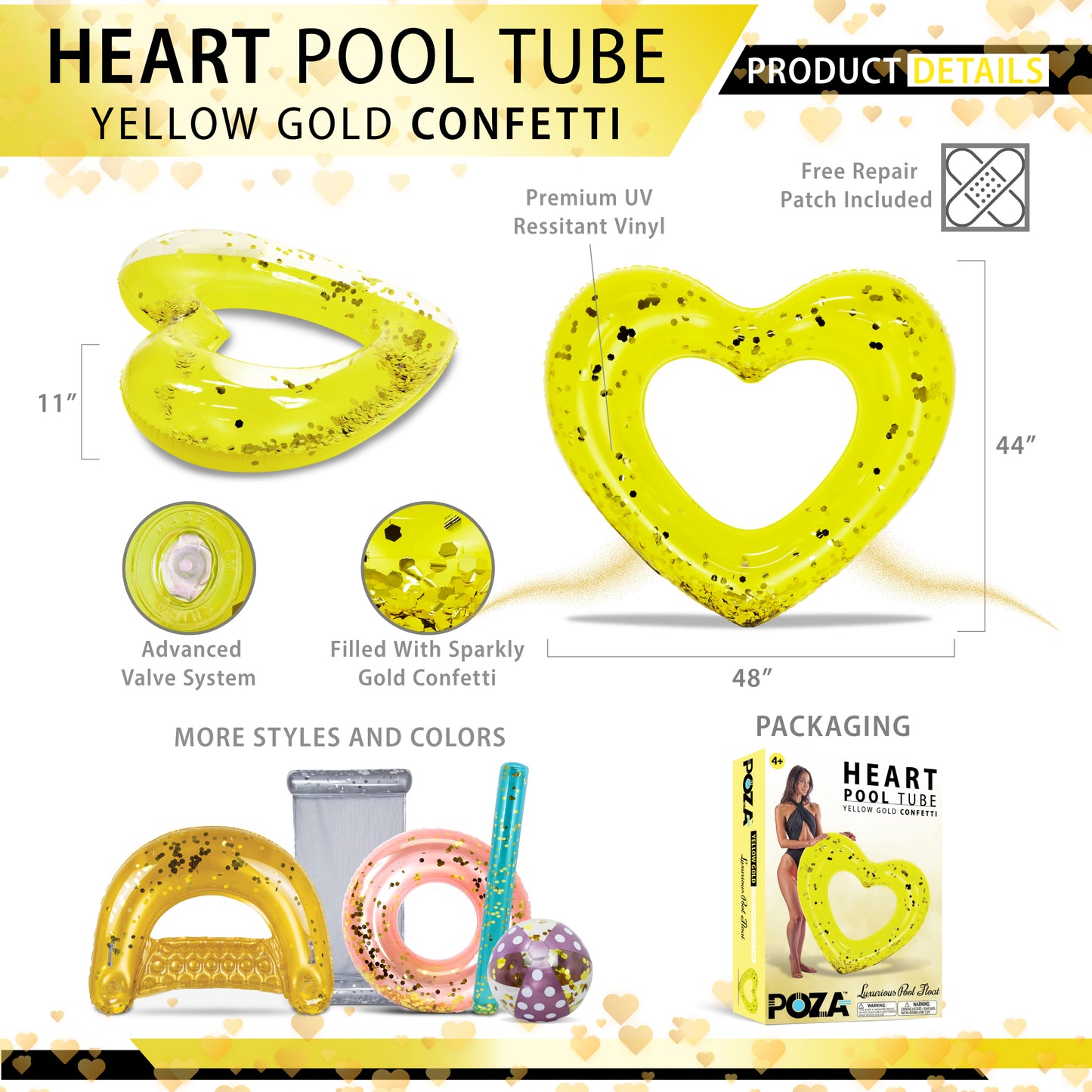 POZA - 48 INCH HEART TUBE - YELLOW GOLD