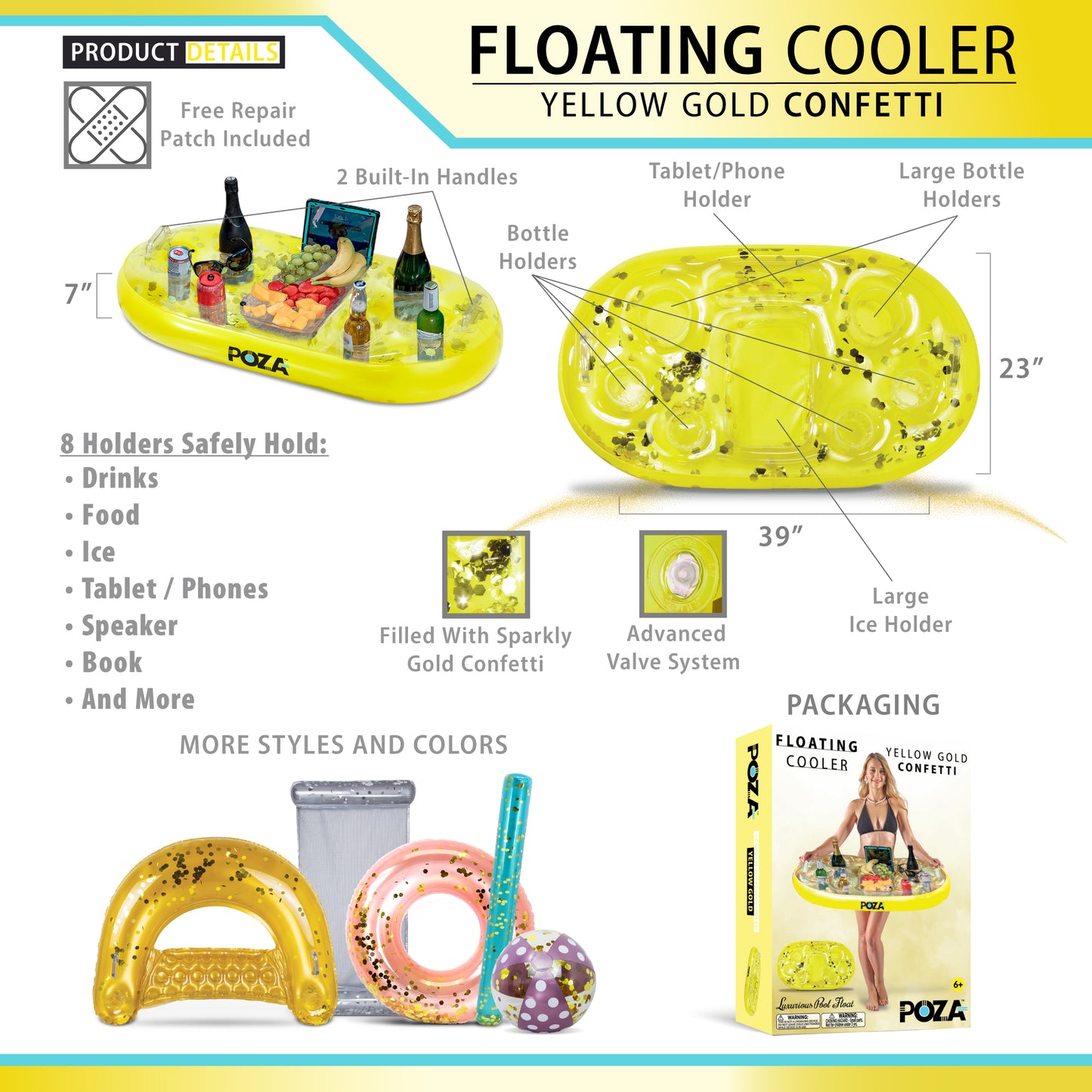 POZA - 39 INCH FLOATING COOLER - YELLOW GOLD