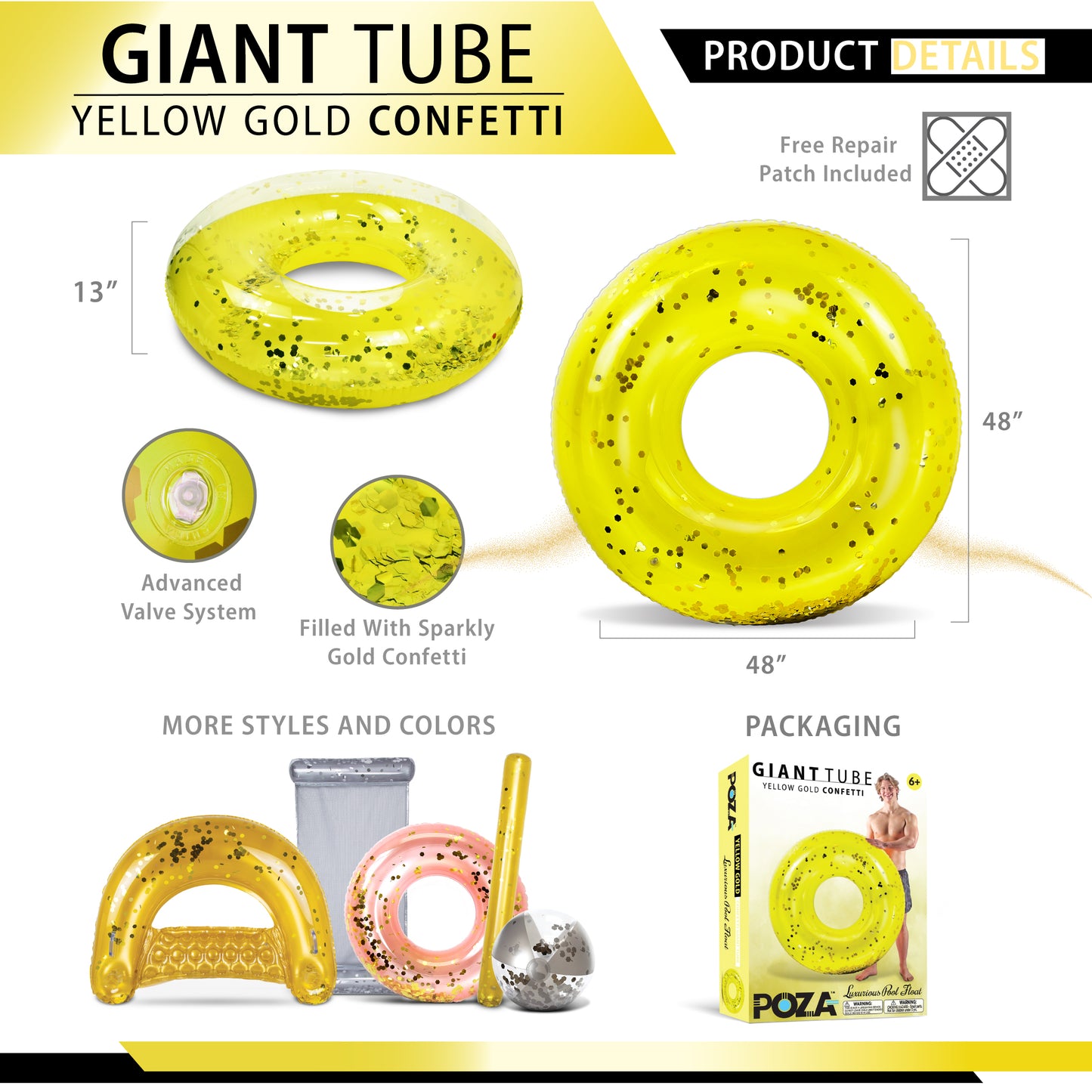 POZA - 48 INCH GIANT TUBE - YELLOW GOLD