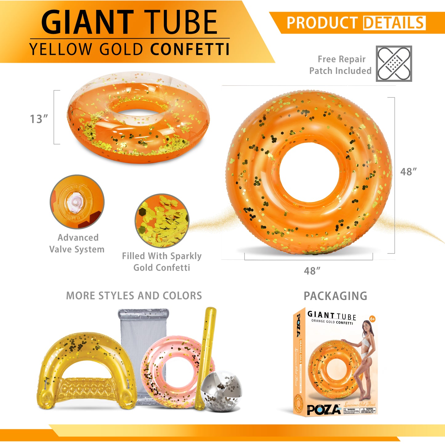 POZA - 48 INCH GIANT TUBE - ORANGE GOLD