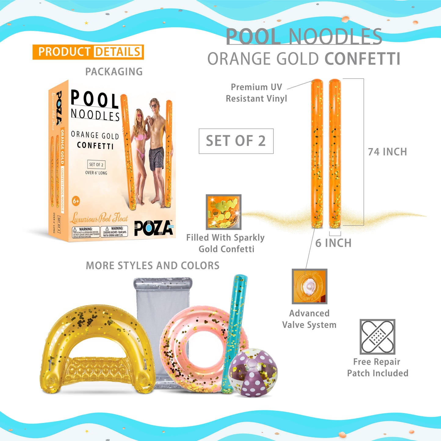 POZA - 74 NOODLE - ORANGE GOLD - SET OF 2