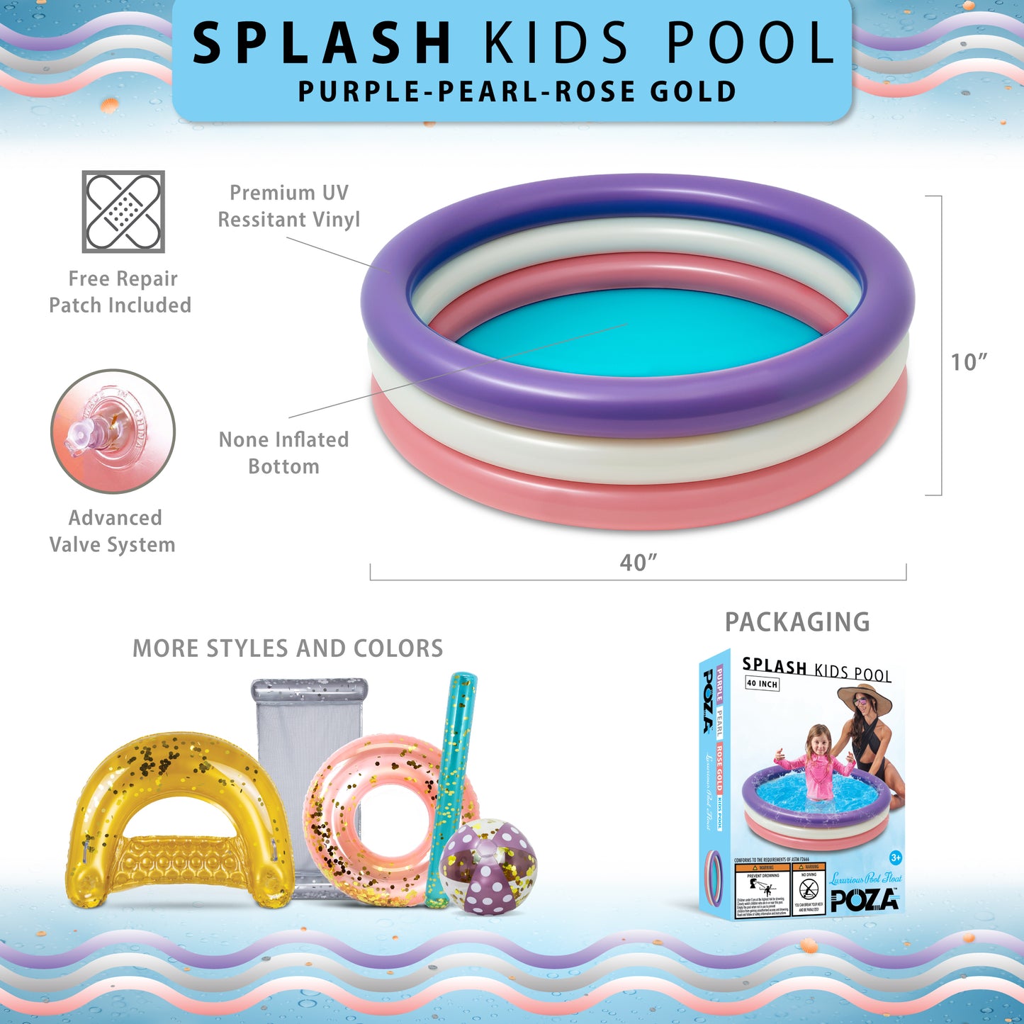 40 INCH KIDS POOL ROUND NON-INFLATED BOTTOM - PURPLE, PEARL, ROSE GOLD