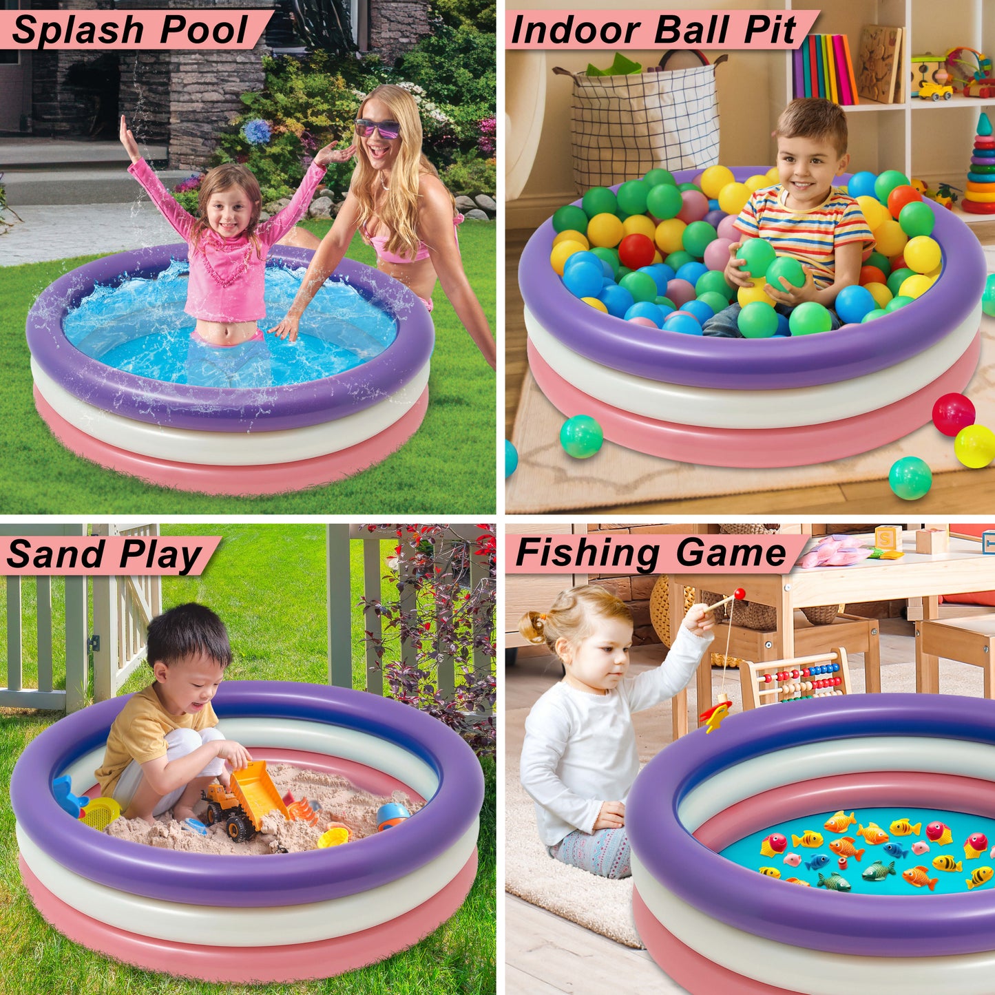 40 INCH KIDS POOL ROUND NON-INFLATED BOTTOM - PURPLE, PEARL, ROSE GOLD