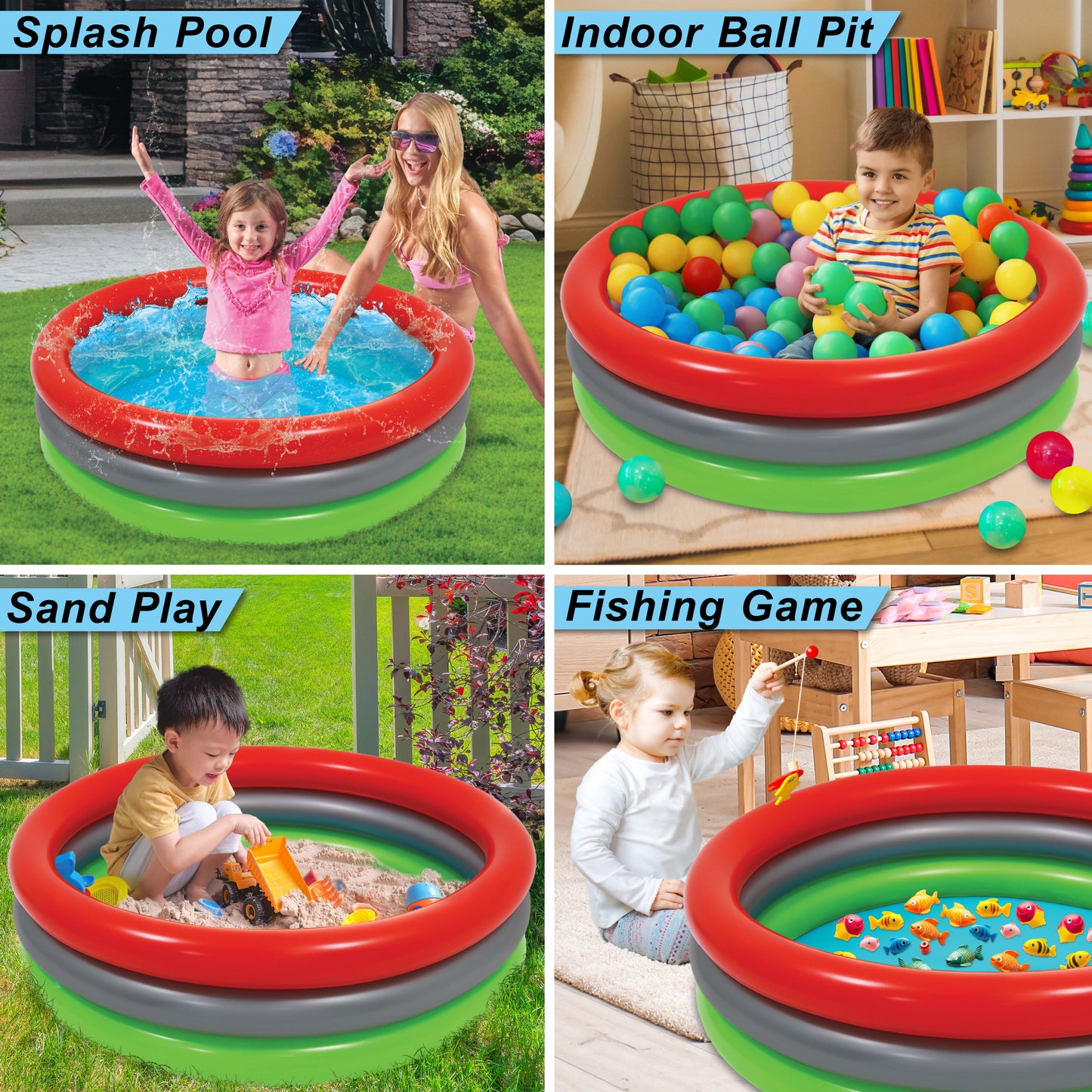 40 INCH KIDS POOL ROUND NON-INFLATED BOTTOM - RED GOLD, SILVER, GREEN GOLD