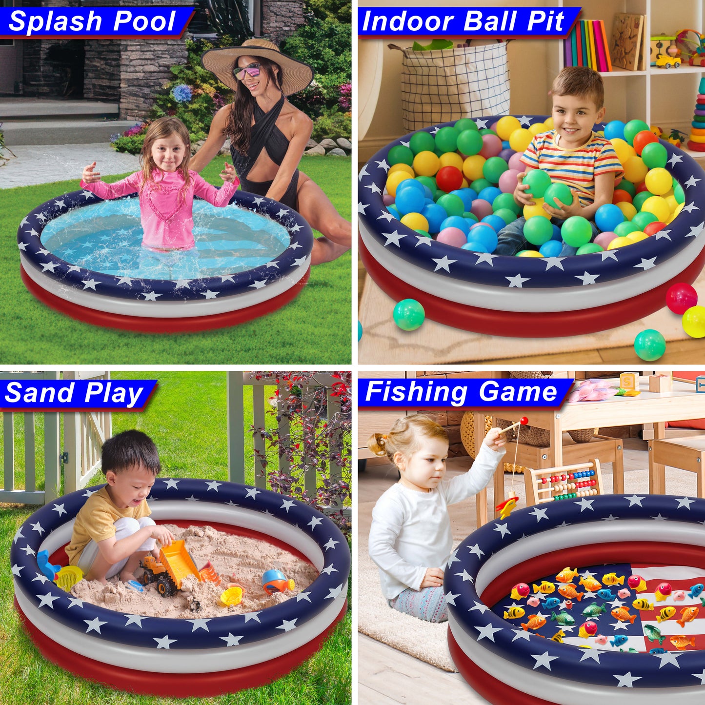 40 INCH KIDS POOL ROUND NON-INFLATED BOTTOM - USA FLAG