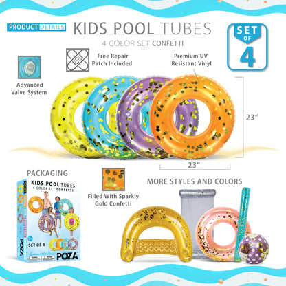 POZA - 23 INCH KIDS TUBE - PURPLE,..BLUE, ORANGE, YELLOW - SET OF 4