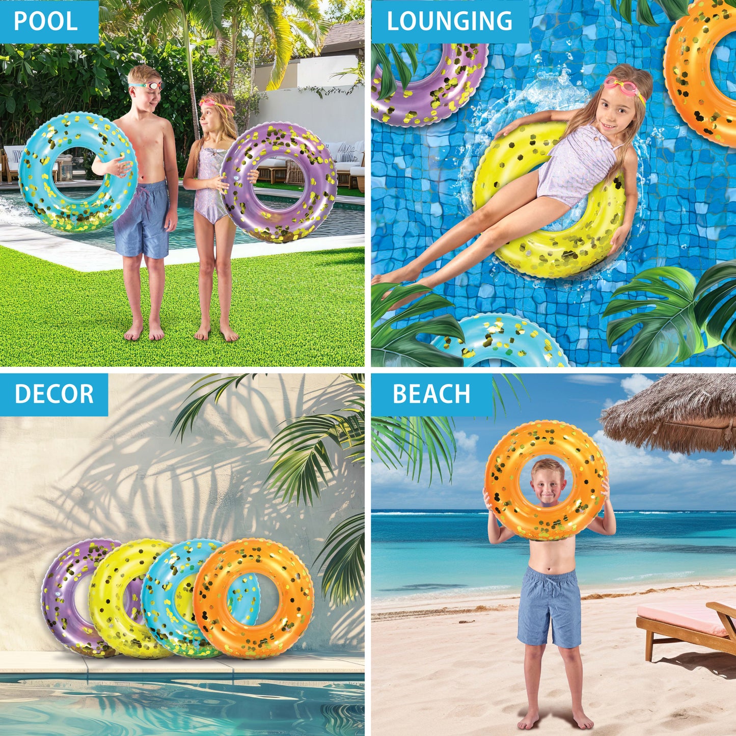 POZA - 23 INCH KIDS TUBE - PURPLE,..BLUE, ORANGE, YELLOW - SET OF 4
