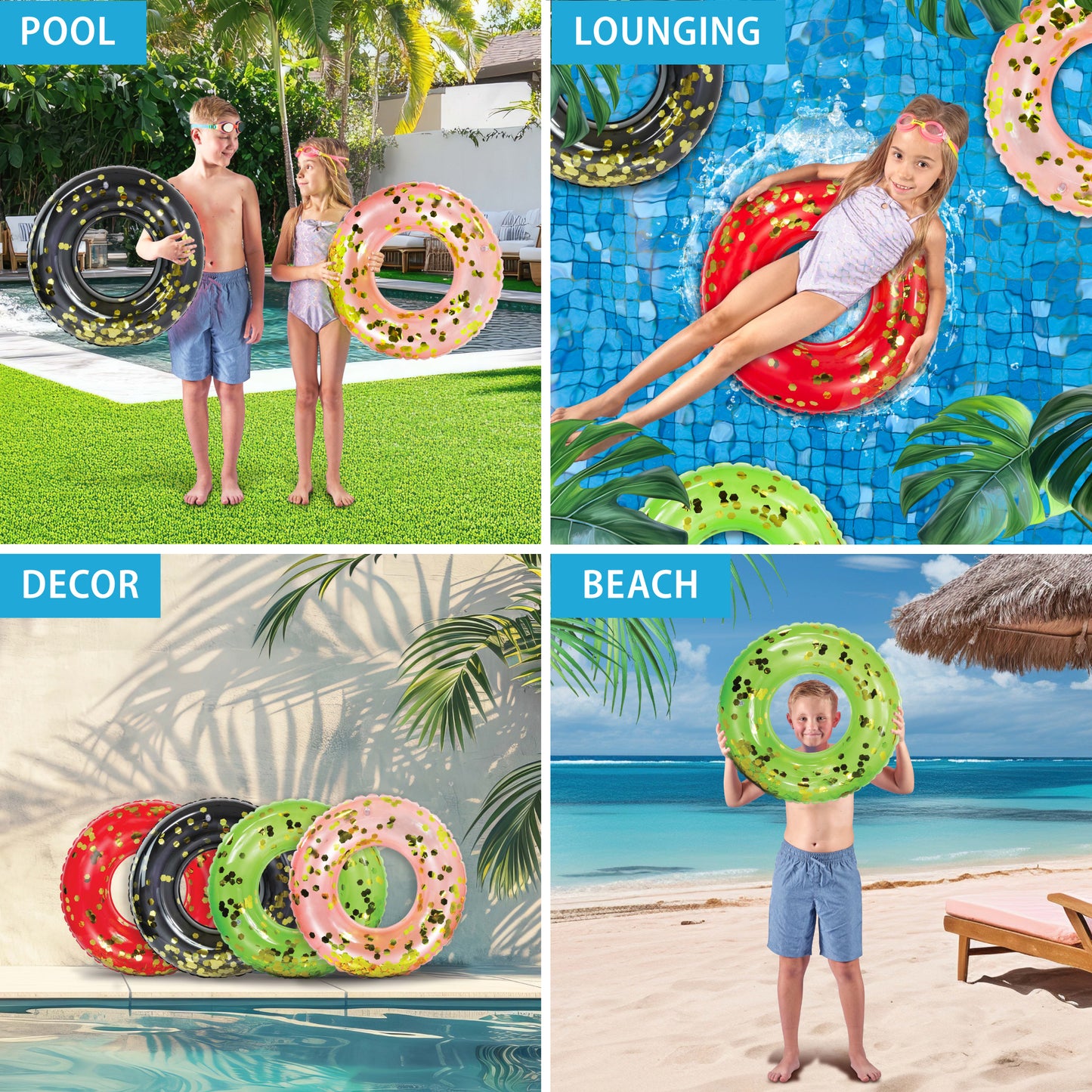 POZA - 23 INCH KIDS TUBE - RED, BLACK, GREEN, ROSE GOLD - SET OF 4