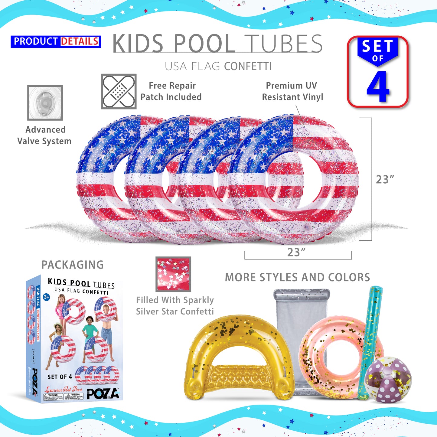 POZA - 23 INCH KIDS TUBE - USA - SET OF 4