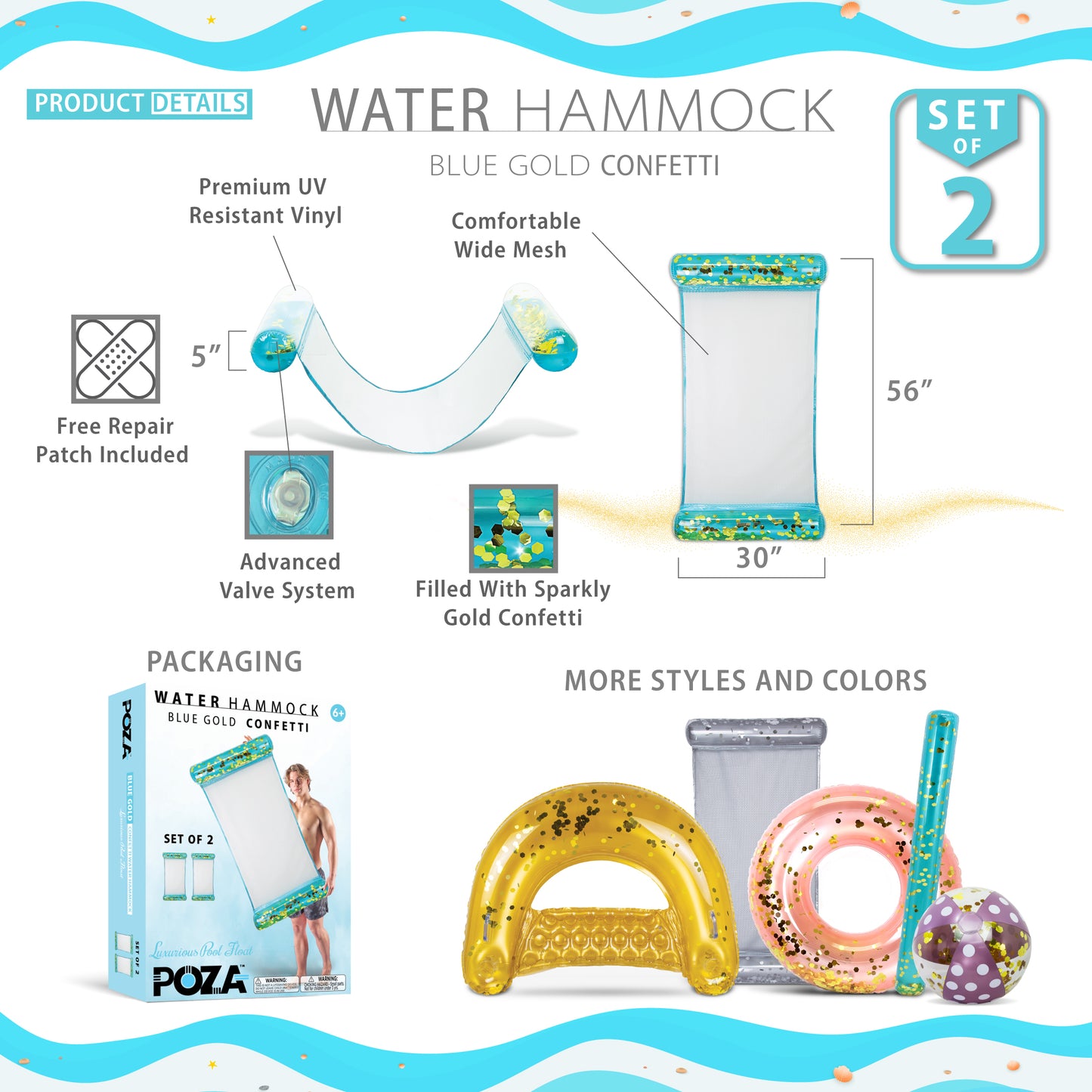 POZA - 56 INCH HAMMOCK - BLUE GOLD - SET OF 2