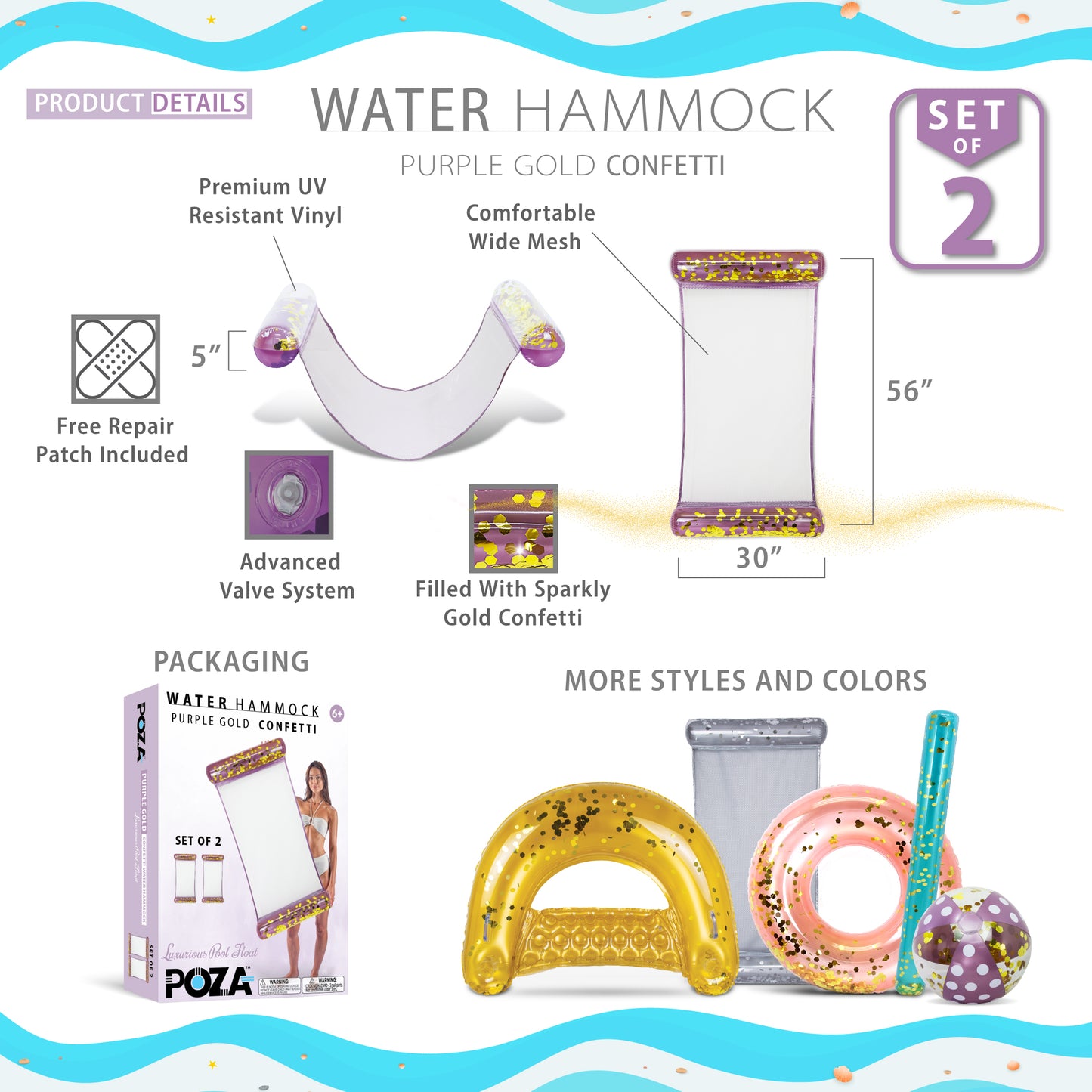 POZA - 56 INCH HAMMOCK - PURPLE GOLD - SET OF 2