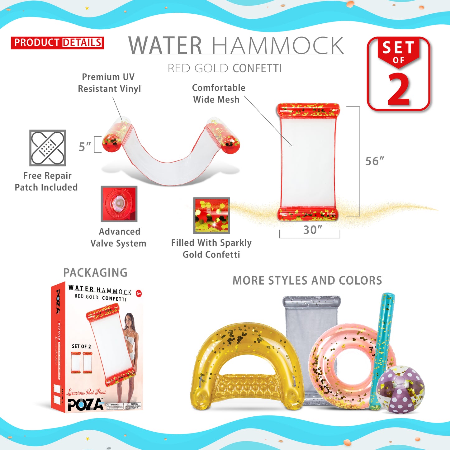 POZA - 56 INCH HAMMOCK - RED GOLD - SET OF 2