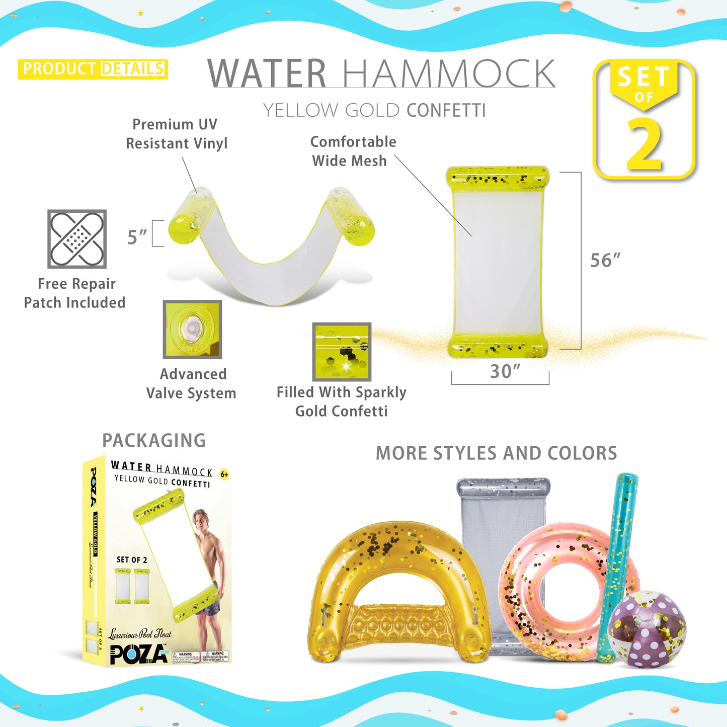POZA - 56 INCH HAMMOCK - YELLOW GOLD - SET OF 2