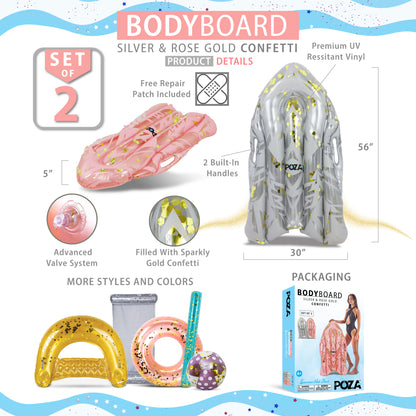 POZA - 43 INCH BODYBOARD WITH HANDLES - SILVER & ROSE GOLD - SET OF 2