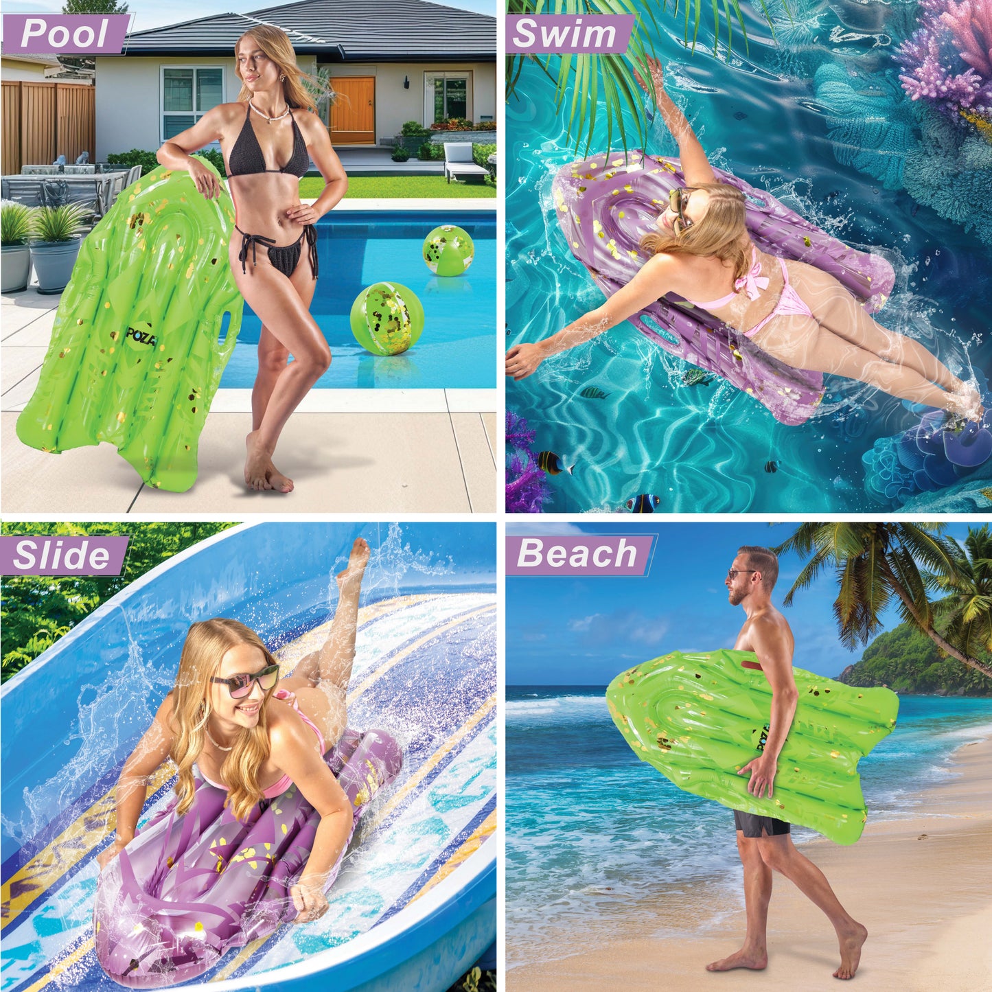 POZA - 43 INCH BODYBOARD WITH HANDLES - PURPLE GOLD & GREEN GOLD - SET OF 2