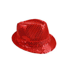 Custom - Glamorous Sequin Fedora Hat - Red