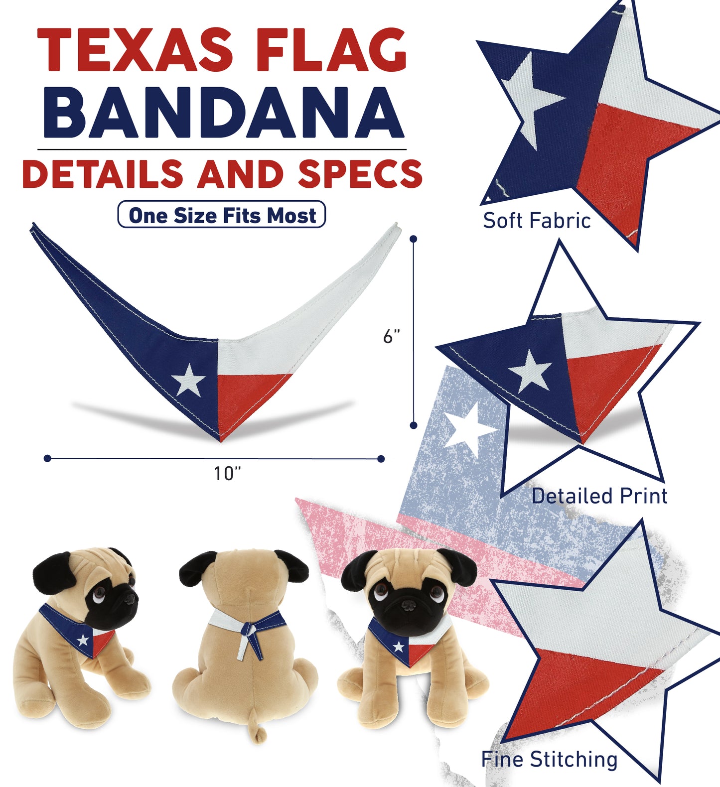 DolliBu Texas Flag Bandana Neck Scarf For Stuffed Animal Costume - 10 inches