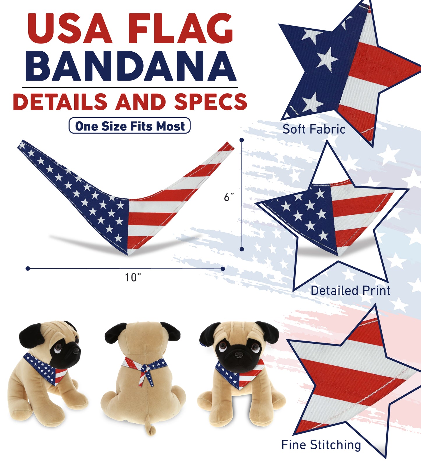 DolliBu USA Flag Bandana Neck Scarf For Stuffed Animal Costume - 10 inches