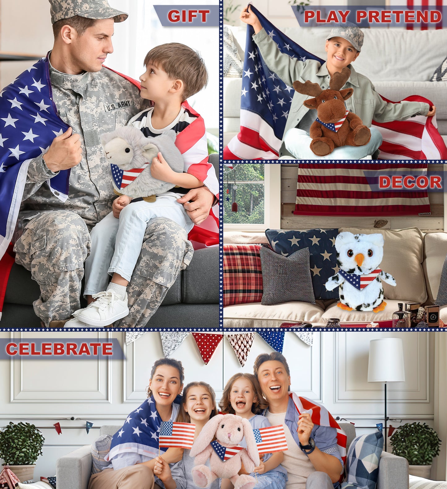 DolliBu USA Flag Bandana Neck Scarf For Stuffed Animal Costume - 10 inches