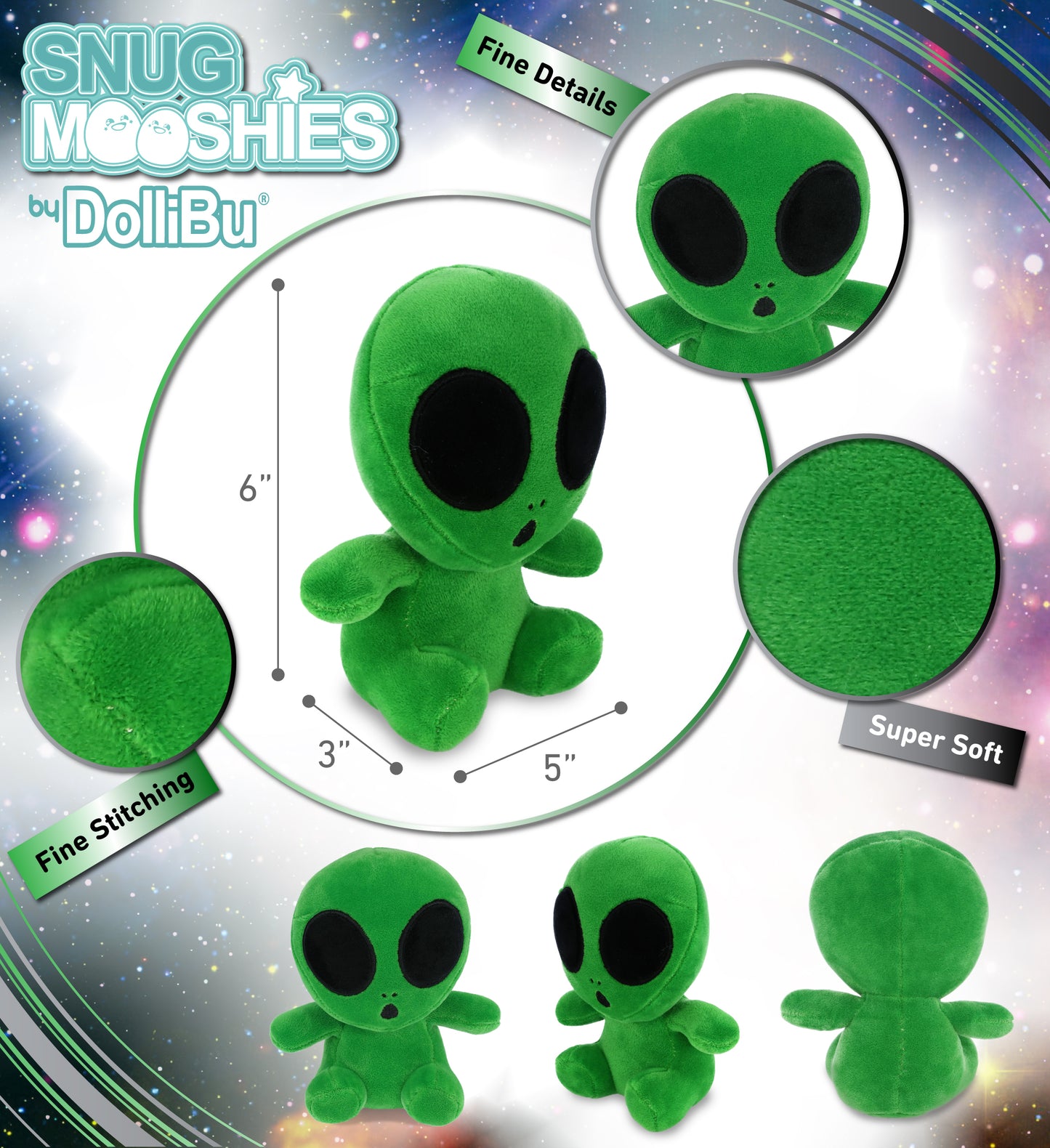 SNUG-MOOSHIES PLUSH - GREEN ALIEN 6"