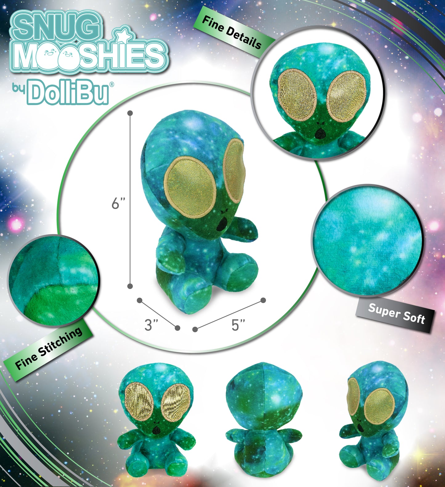 SNUG-MOOSHIES PLUSH - SPACE GREEN ALIEN 6"
