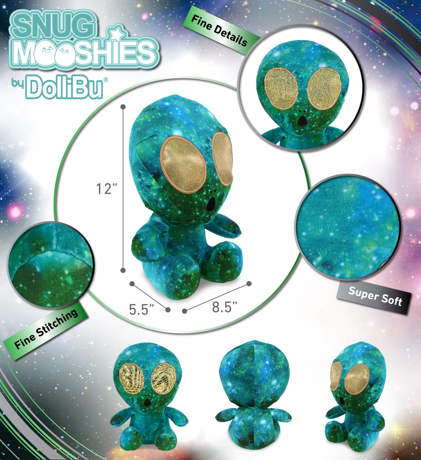 SNUG-MOOSHIES PLUSH - SPACE GREEN ALIEN 12"