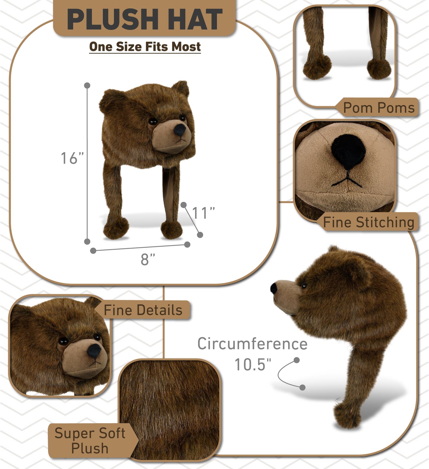 SUPER-SOFT PLUSH HAT - BROWN BEAR
