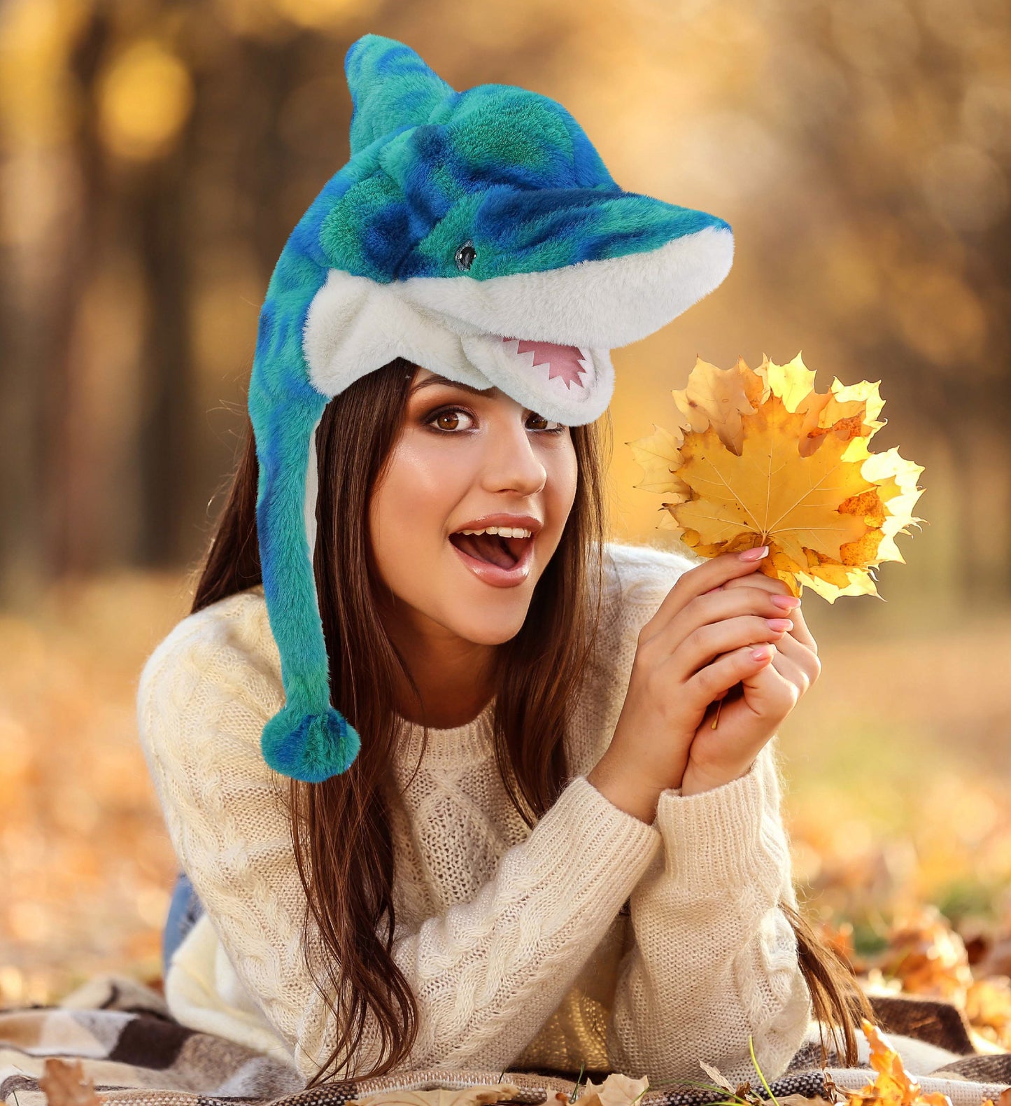 SUPER-SOFT PLUSH HAT - BLUE TIE-DYE SHARK