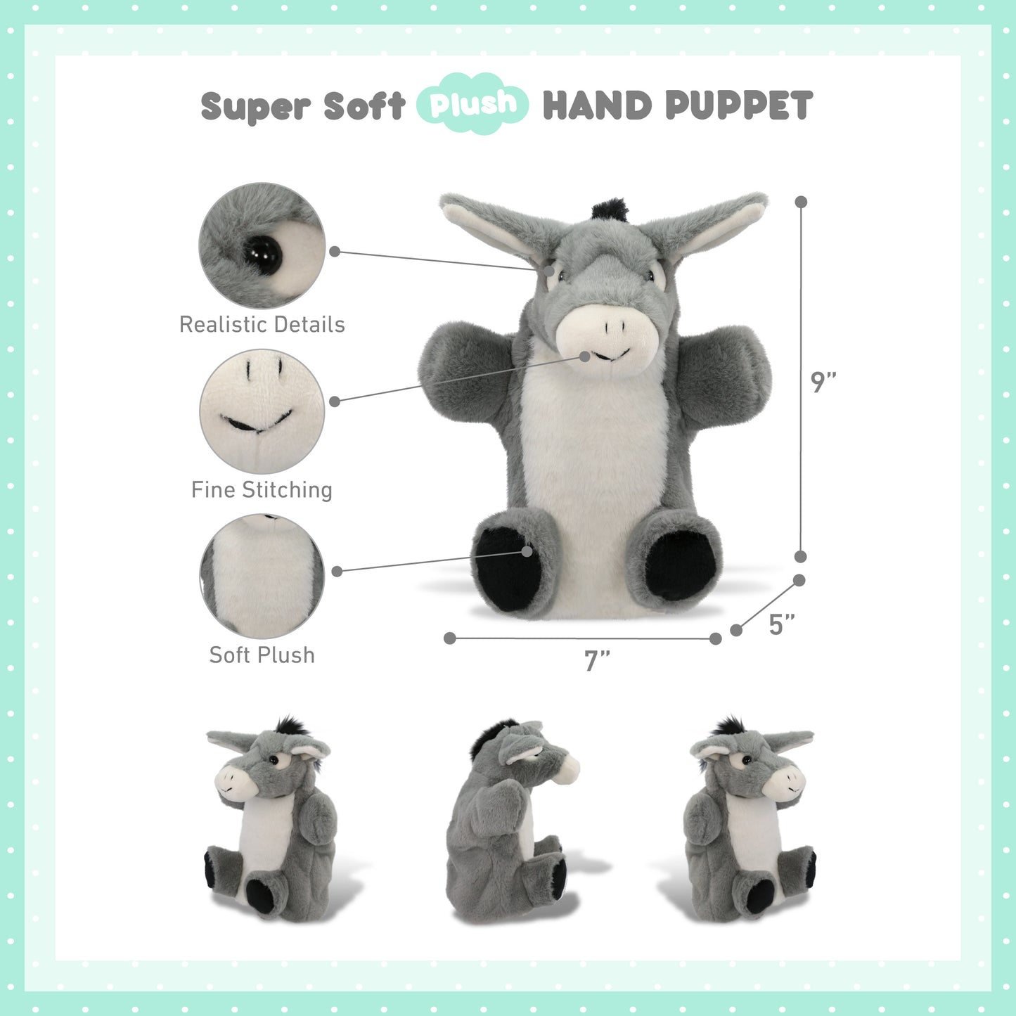 SUPER SOFT PLUSH HAND PUPPET - DONKEY