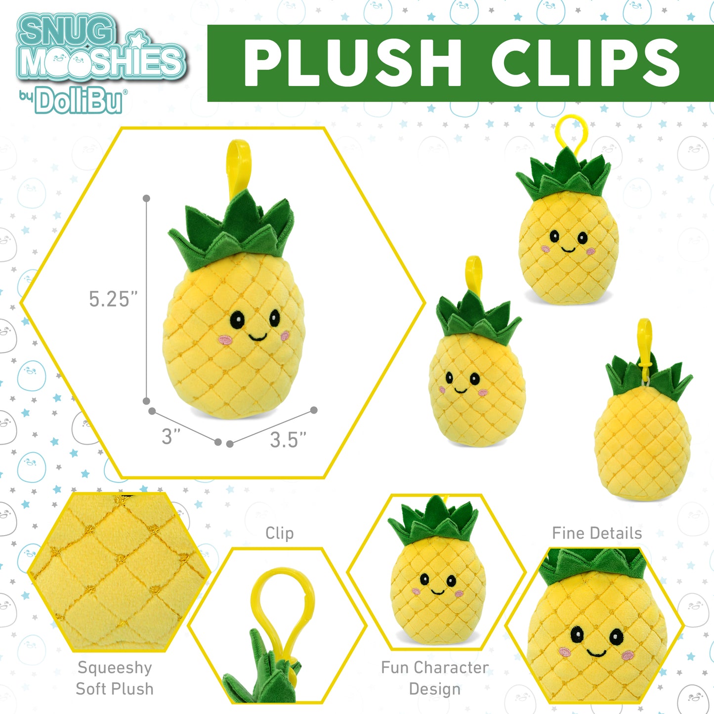 SNUG-MOOSHIES PLUSH CLIPS - PINEAPPLE