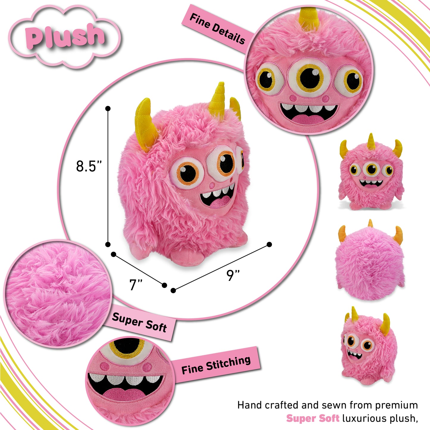 FUZZY PLUSH - PINK MONSTER 8.5"