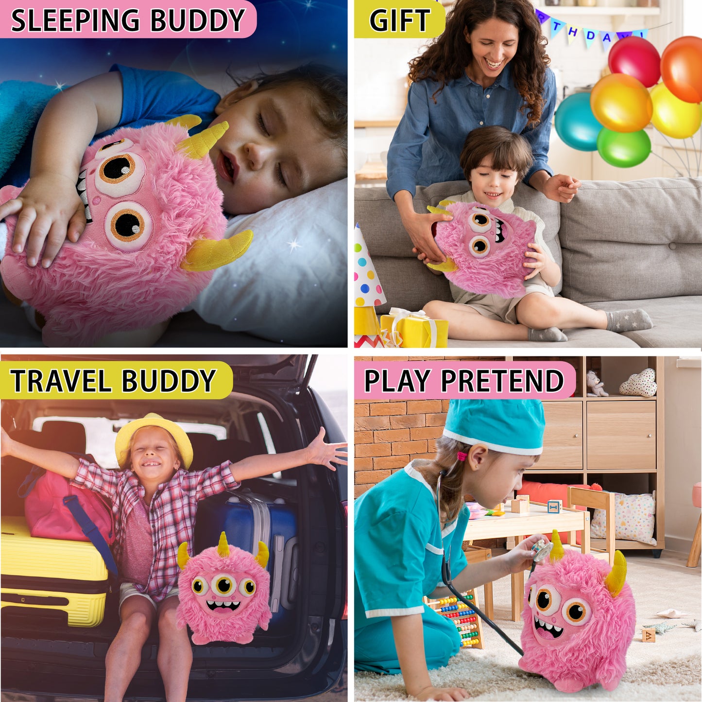 FUZZY PLUSH - PINK MONSTER 8.5"