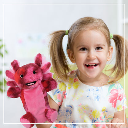 SUPER SOFT PLUSH HAND PUPPET - PINK TIE-DYE AXOLOTL