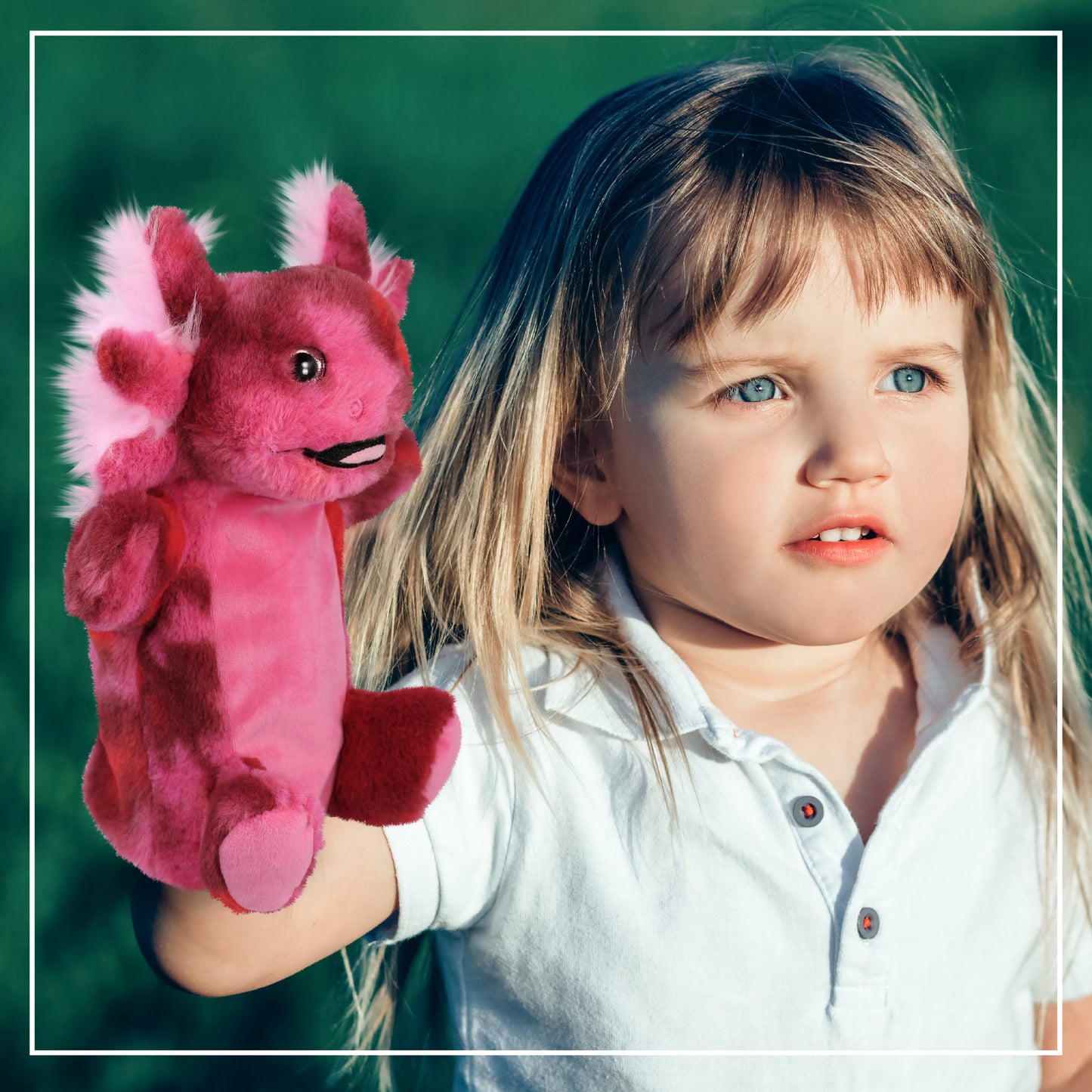 SUPER SOFT PLUSH HAND PUPPET - PINK TIE-DYE AXOLOTL