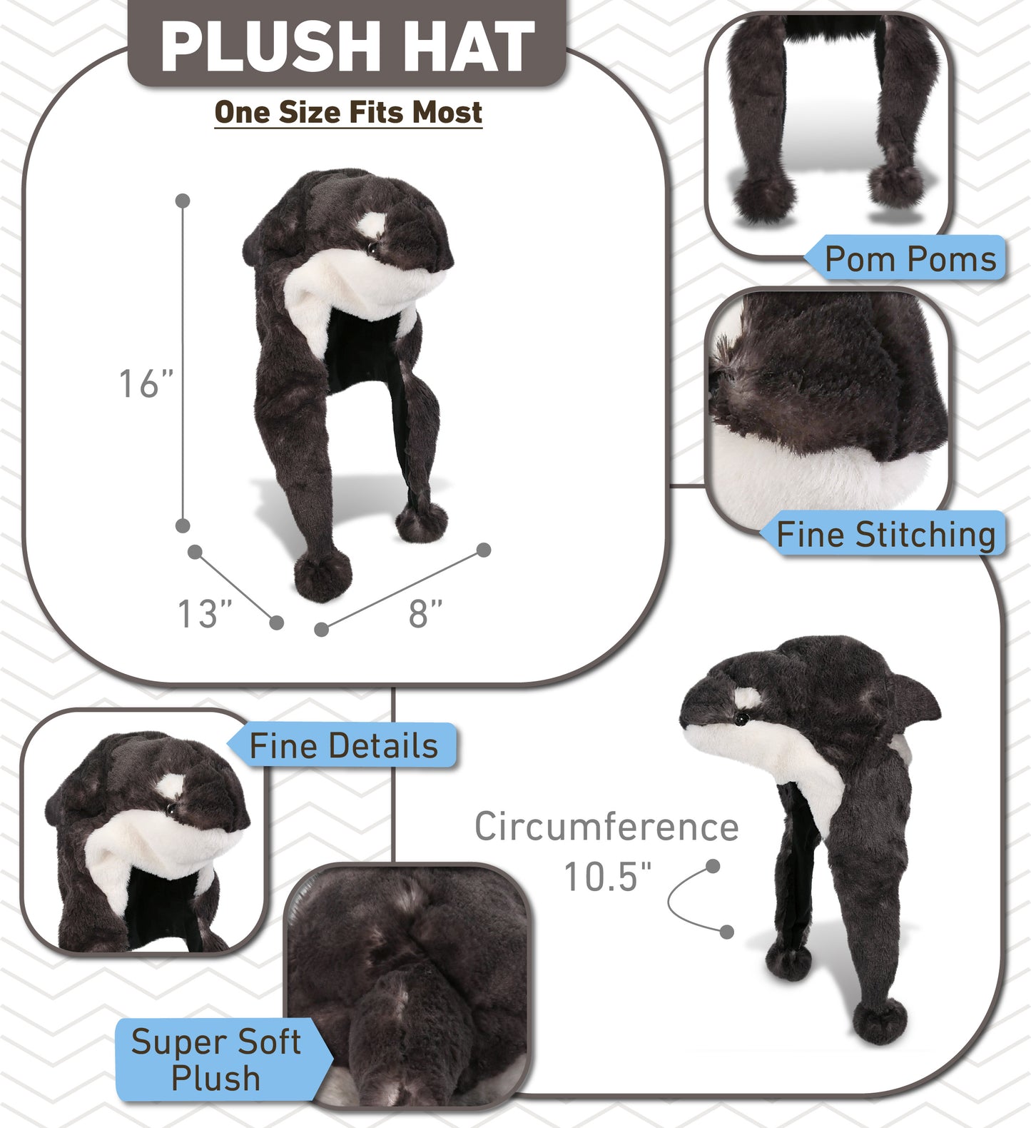 SUPER-SOFT PLUSH HAT - ORCA KILLER WHALE