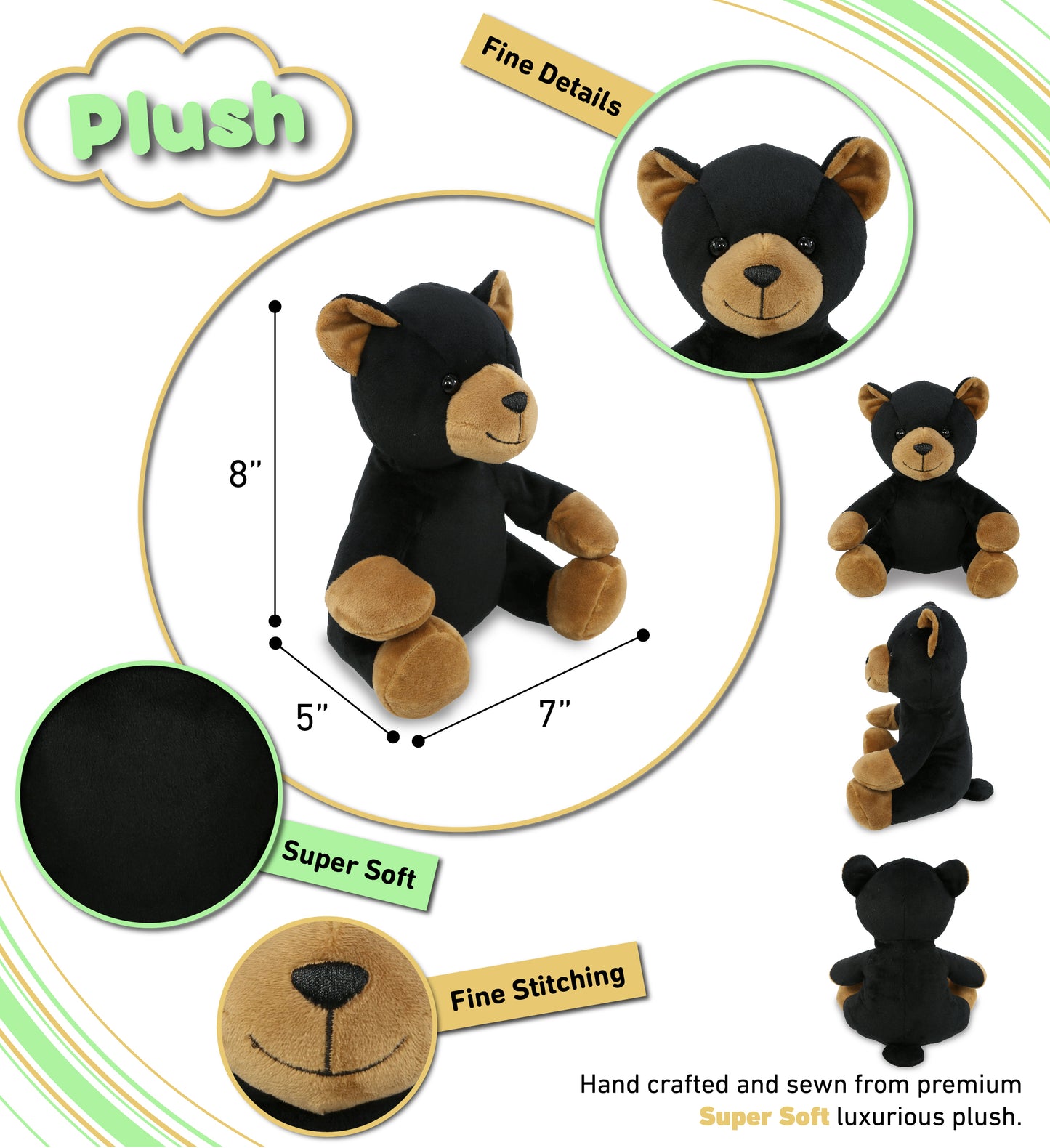 PLUSH - BLACK BEAR 8"