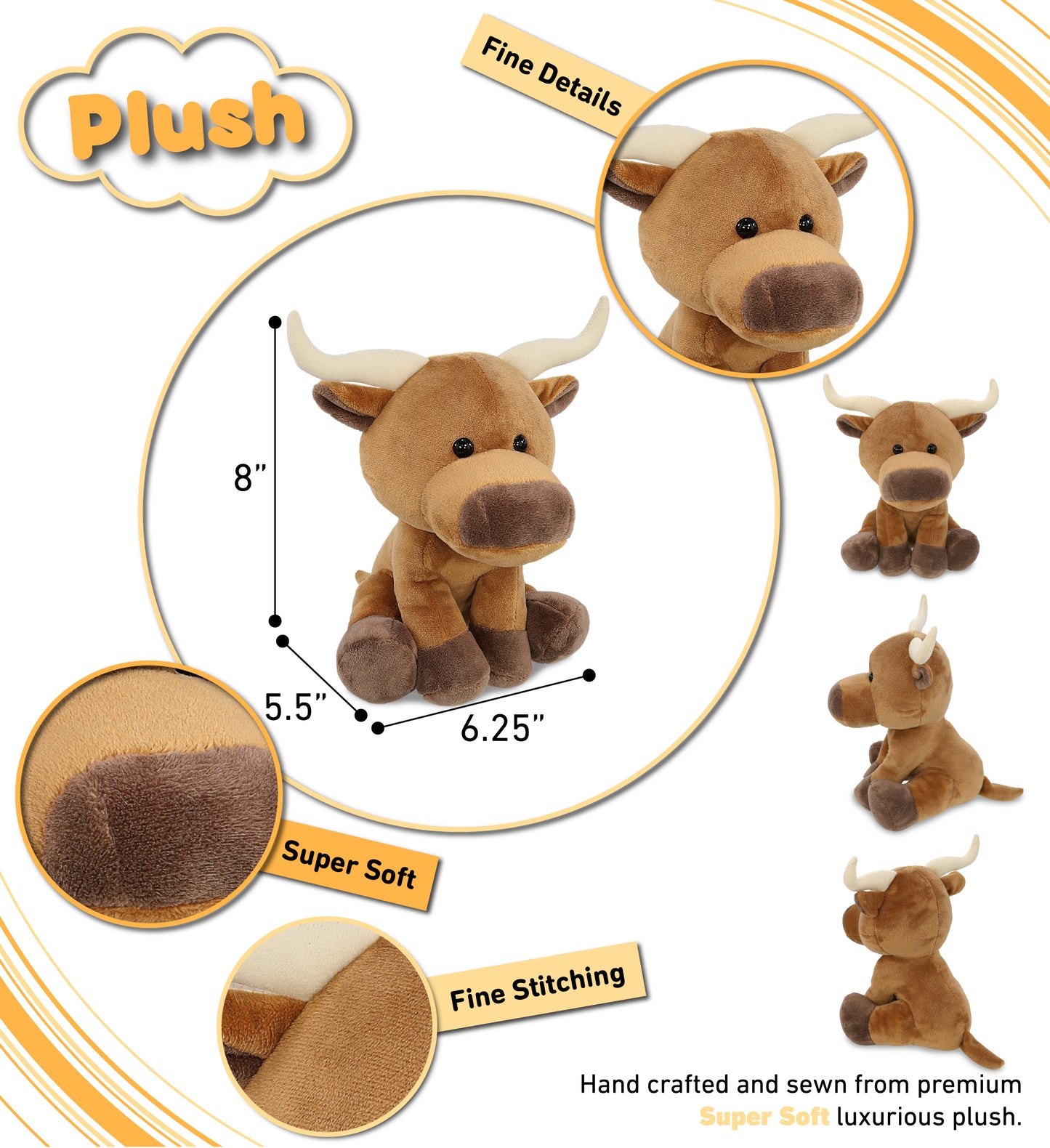 PLUSH - FLOPPY LONGHORN 8"