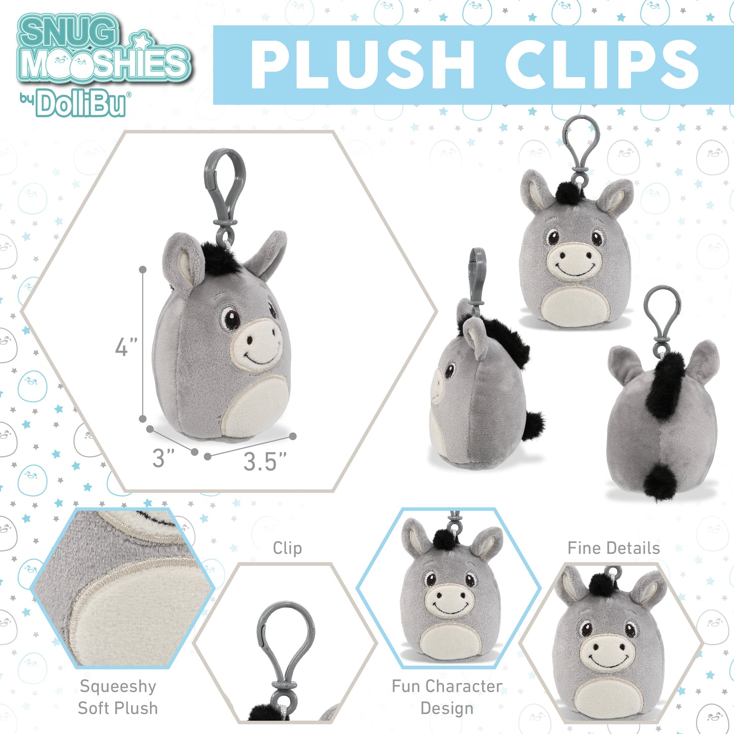 SNUG-MOOSHIES PLUSH CLIPS - DONKEY