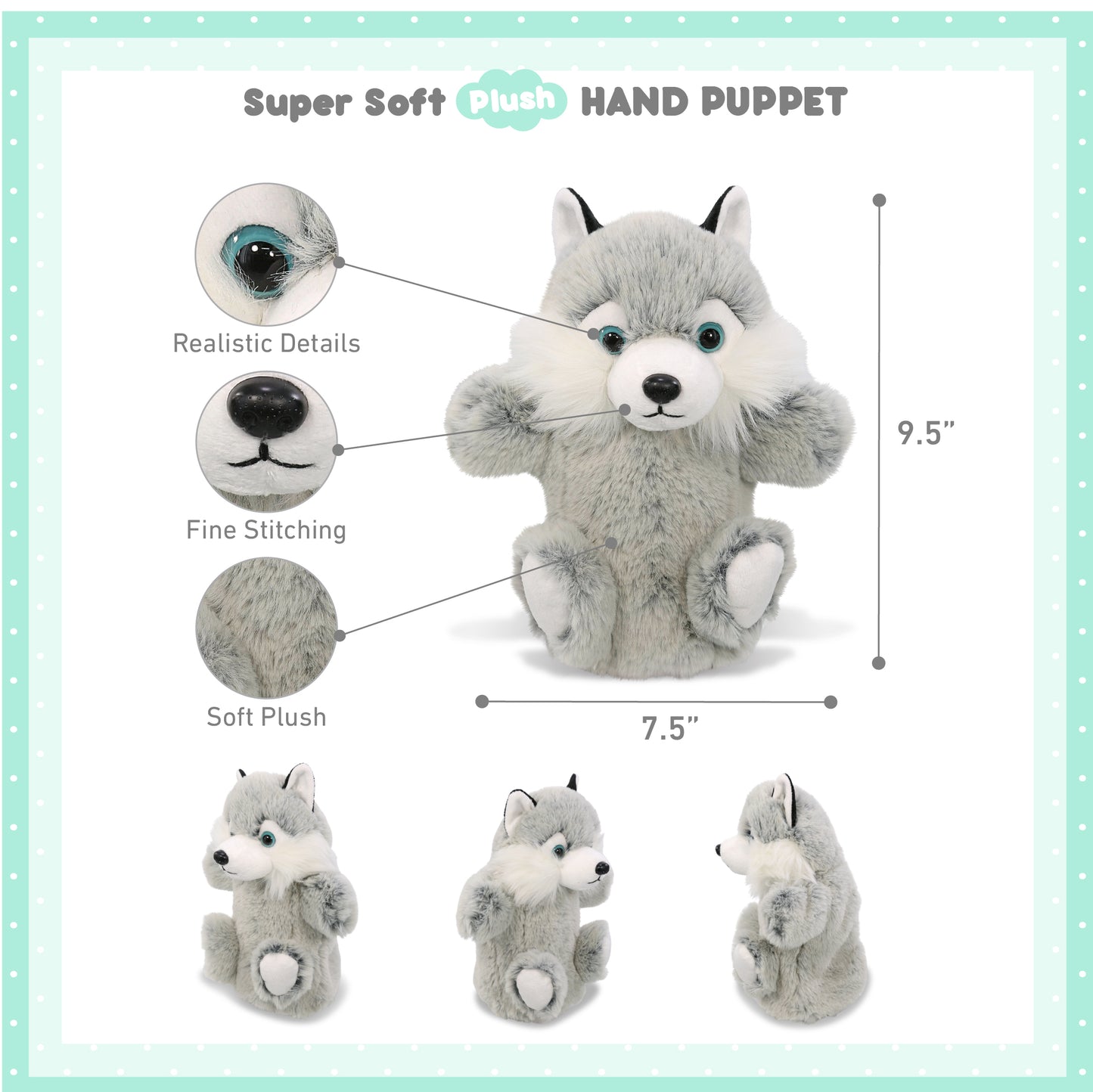 SUPER SOFT PLUSH HAND PUPPET - HUSKY
