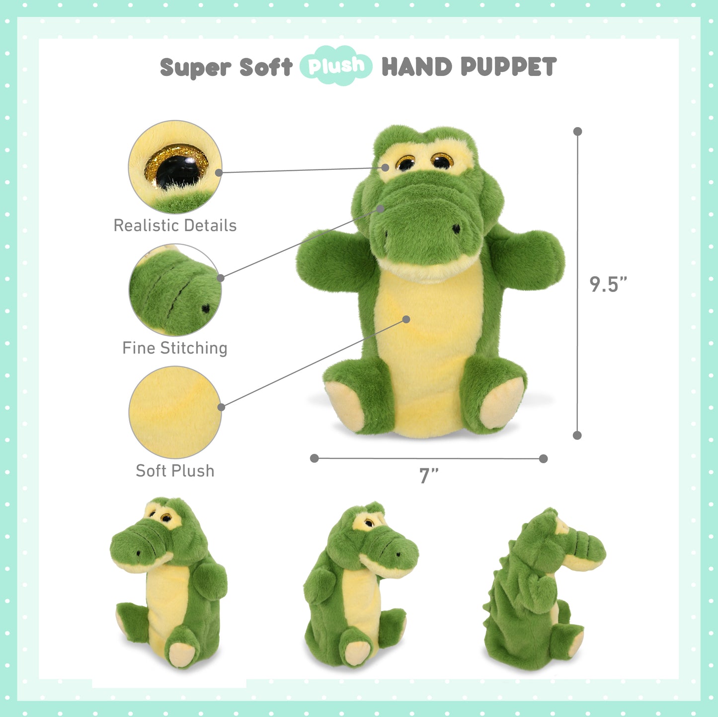 SUPER SOFT PLUSH HAND PUPPET - GREEN ALLIGATOR