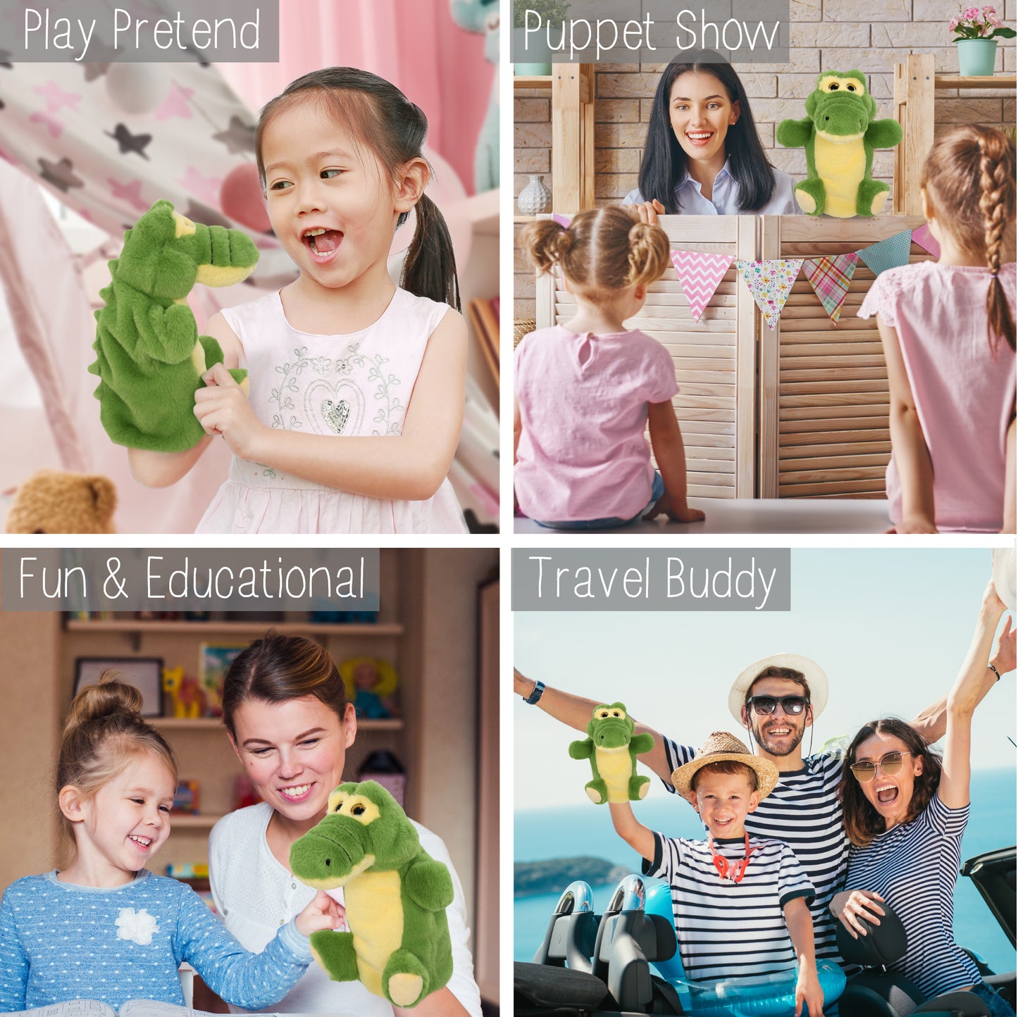 SUPER SOFT PLUSH HAND PUPPET - GREEN ALLIGATOR