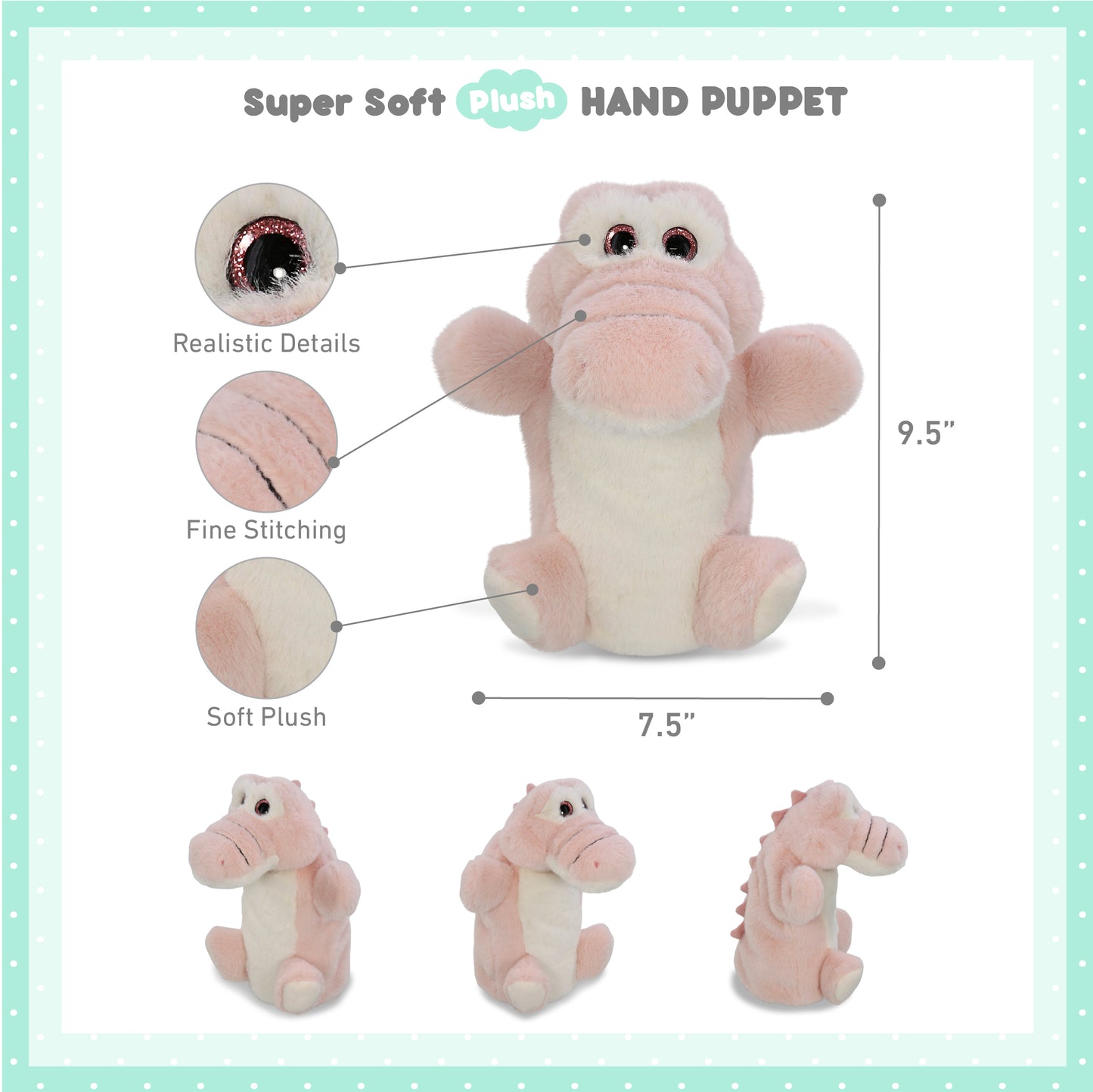SUPER SOFT PLUSH HAND PUPPET - PINK ALLIGATOR