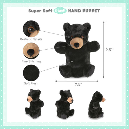SUPER SOFT PLUSH HAND PUPPET - BLACK BEAR